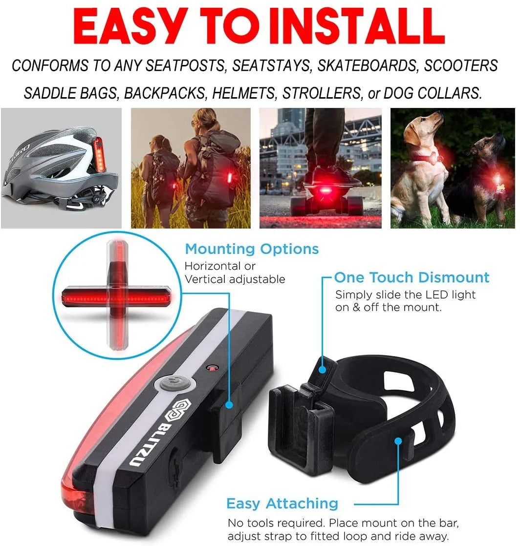 168H Bike Headlight or 168T Tail Light USB Rechargeable LED Bicycle Lights Set Front Back D6217