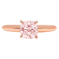 1.5ct Cushion Cut Pink Simulated Diamond 18k Rose Gold Solitaire Ring Size 3.5 A8316