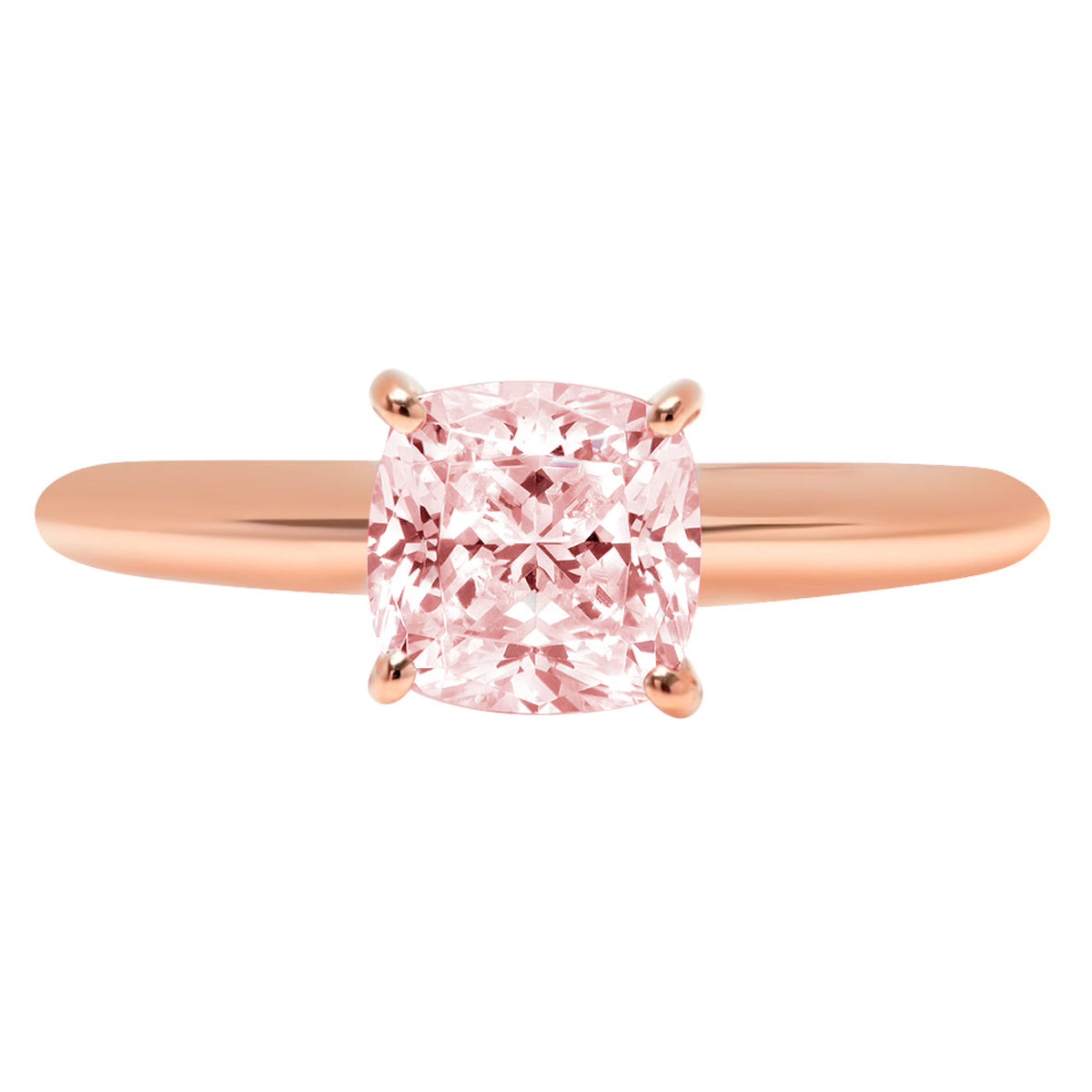 1.5ct Cushion Cut Pink Simulated Diamond 18k Rose Gold Solitaire Ring Size 3.5 A8316