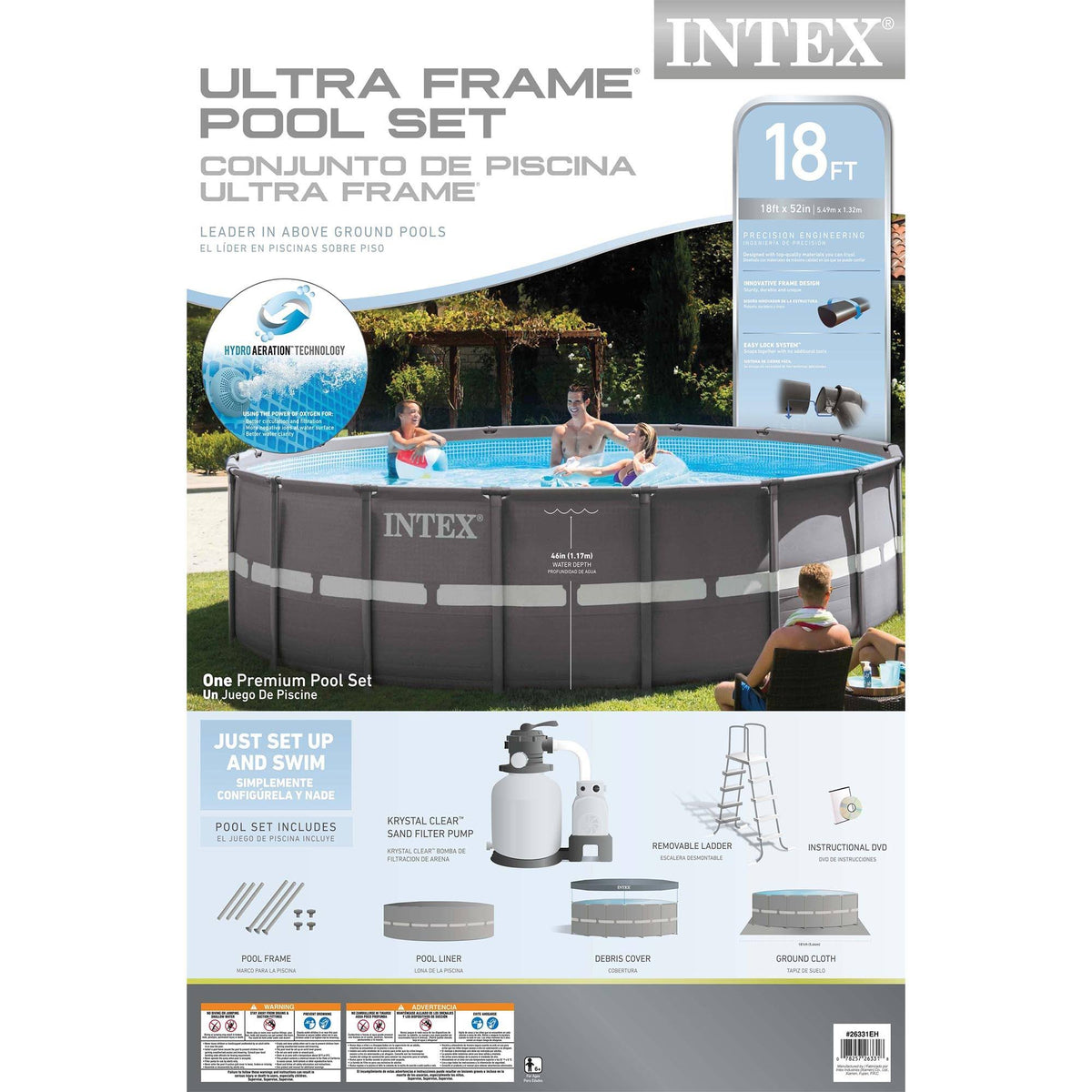 18ft x 52in Ultra Frame Above Ground Swimming Pool Set with Sand Filter Pump W386