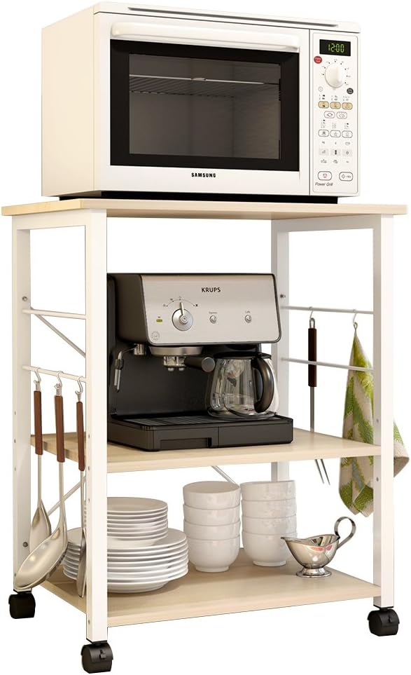 White Oak 3-Tier Kitchen Baker's Rack Microwave Oven Stand Storage Cart Workstation Shelf W8559