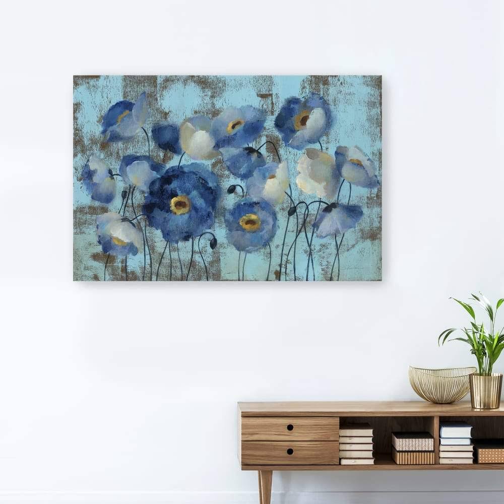 Aquamarine Floral on Blue Canvas Giclee Z291022