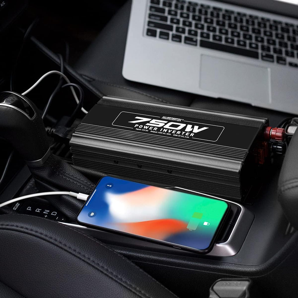 750W Power Inverter DC 12V to 110V AC Car Adapter with 2A USB Charger and 2 AC Outlets K286228