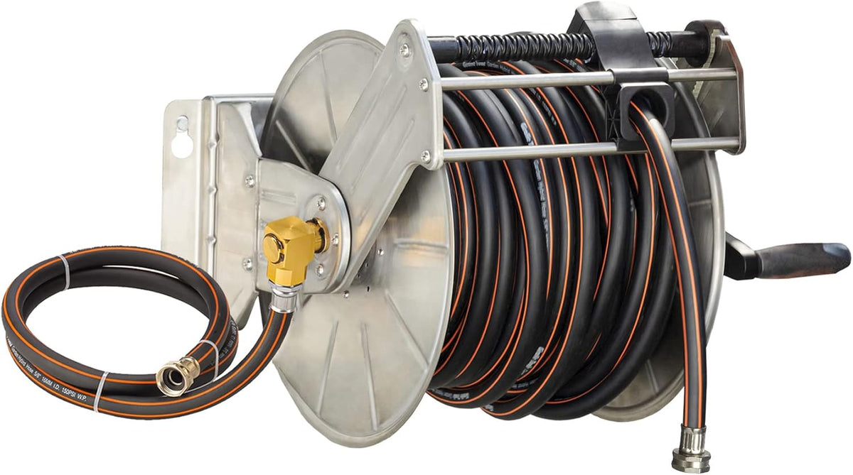 Stainless Steel Garden Hose Reel, Wall/Floor Mounted, 150-Feet 5/8 Hose Capacity W126