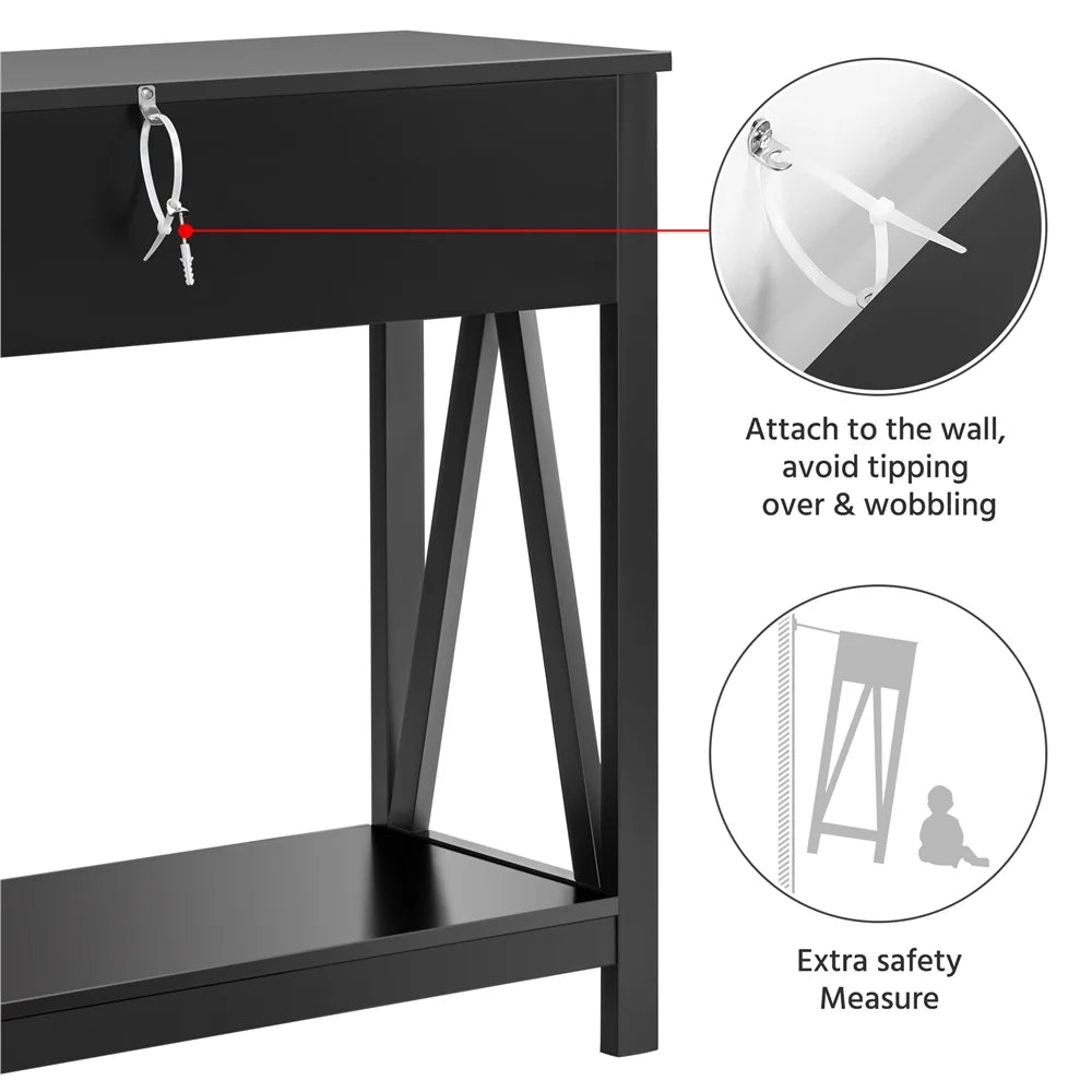 Black Wooden Console Table with Storage Drawer D405