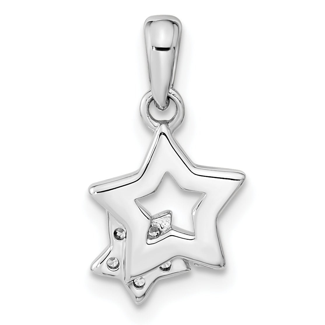 Sterling Silver Rhodium-Plated CZ Star Charm Pendant with Cable Chain Necklace 18'' R217182