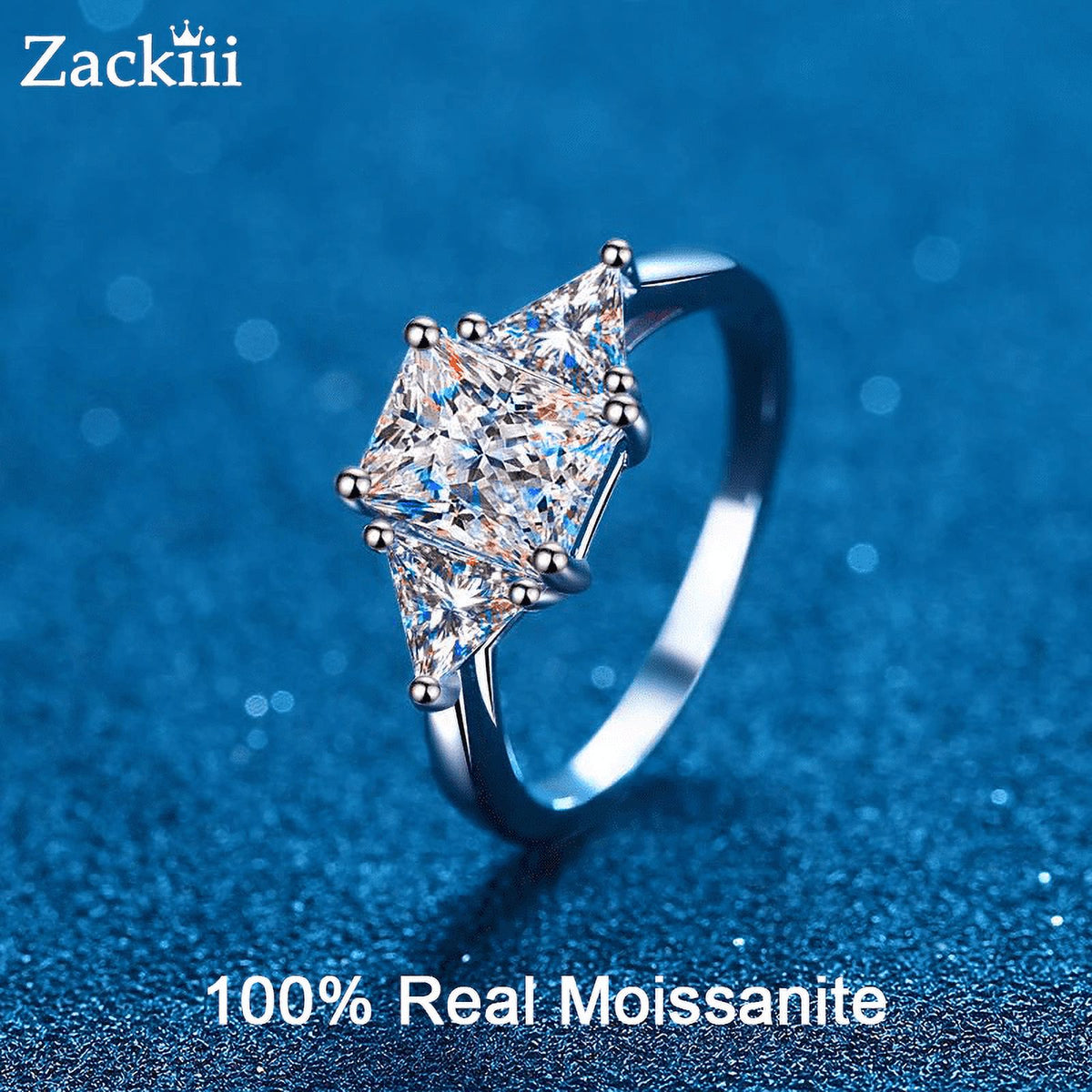 Emerald Cut Moissanite 3 Stone Ring 3 Carat Certified Wedding Ring U9775