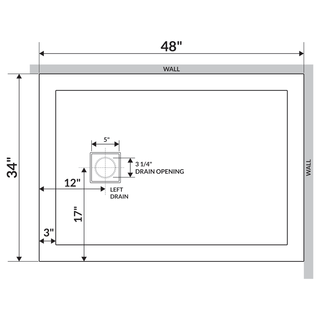 White 48 x 34 Threshold Shower Base Pan M32124