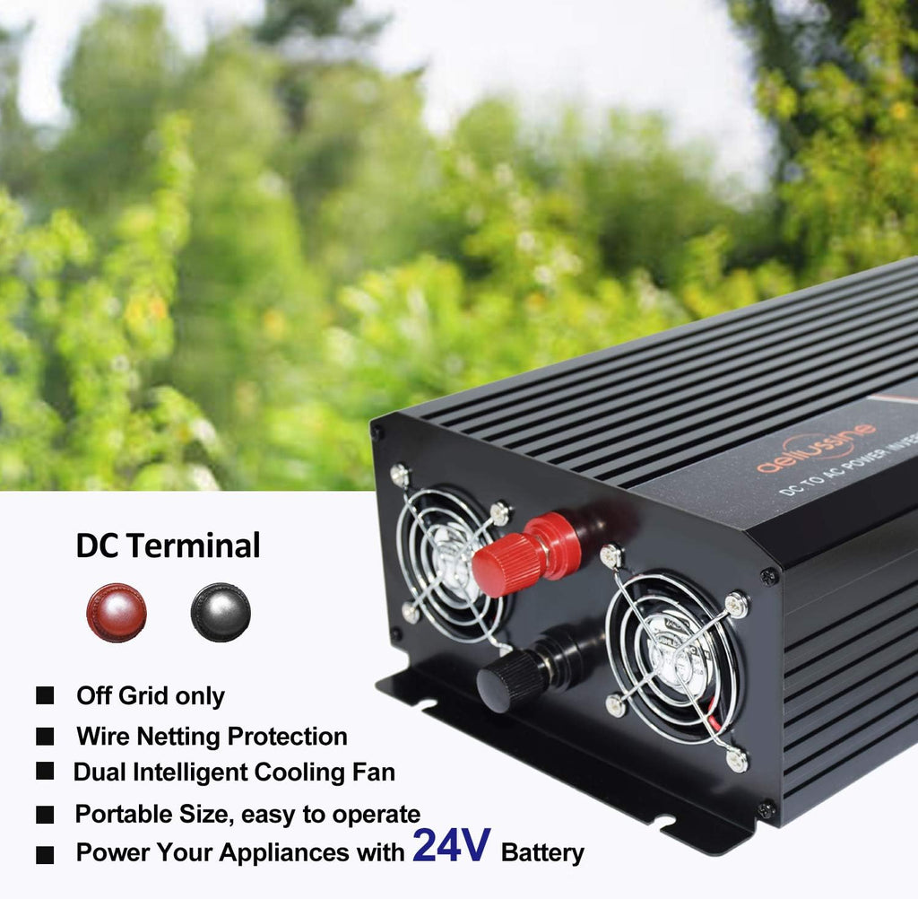 Power Inverter 1000W Pure Sine Wave 24v DC to AC 120v Peak 2000 Watt with LCD Display USB Charge Port Y792