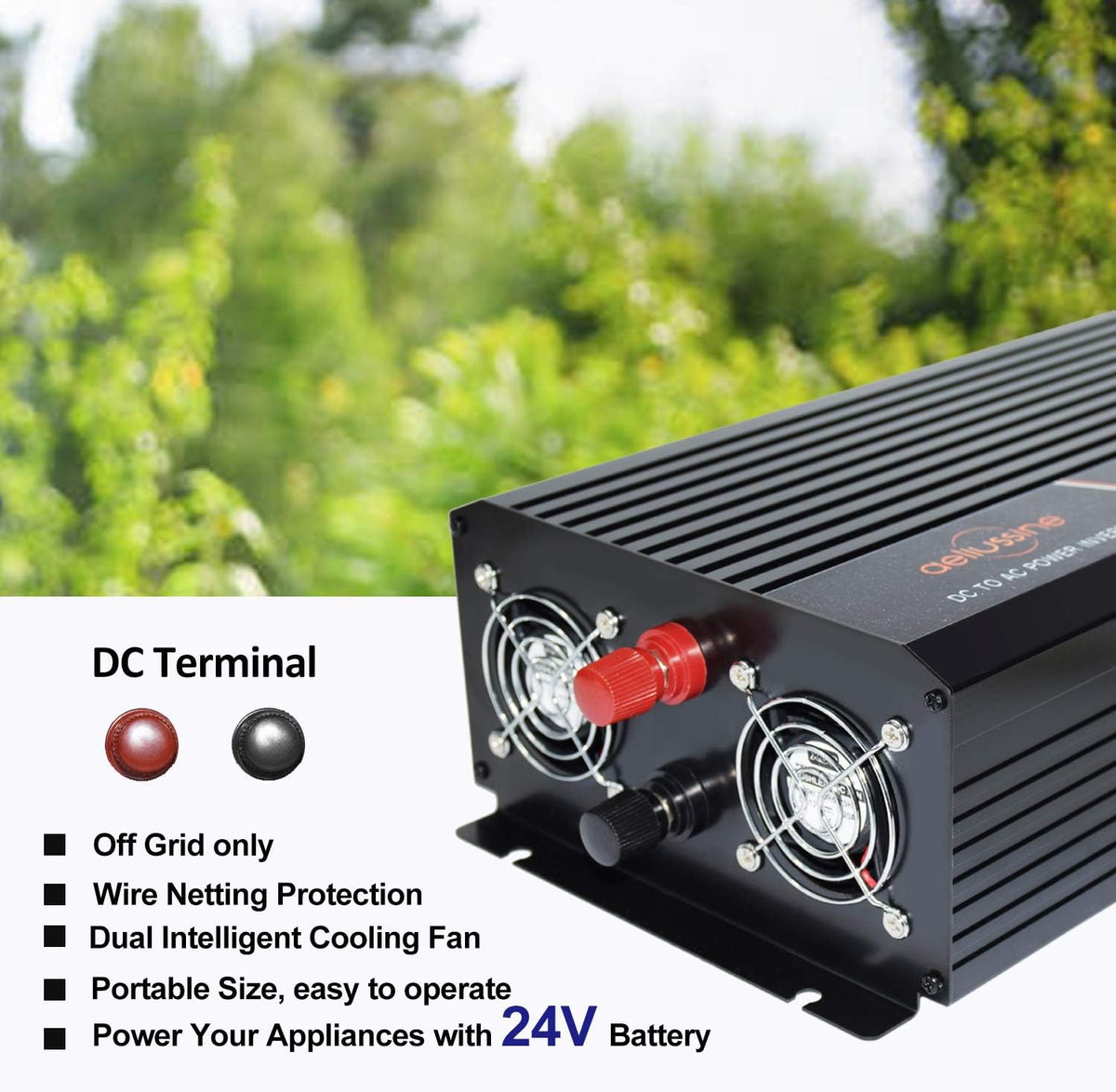 Power Inverter 1000W Pure Sine Wave 24v DC to AC 120v Peak 2000 Watt with LCD Display USB Charge Port Y792
