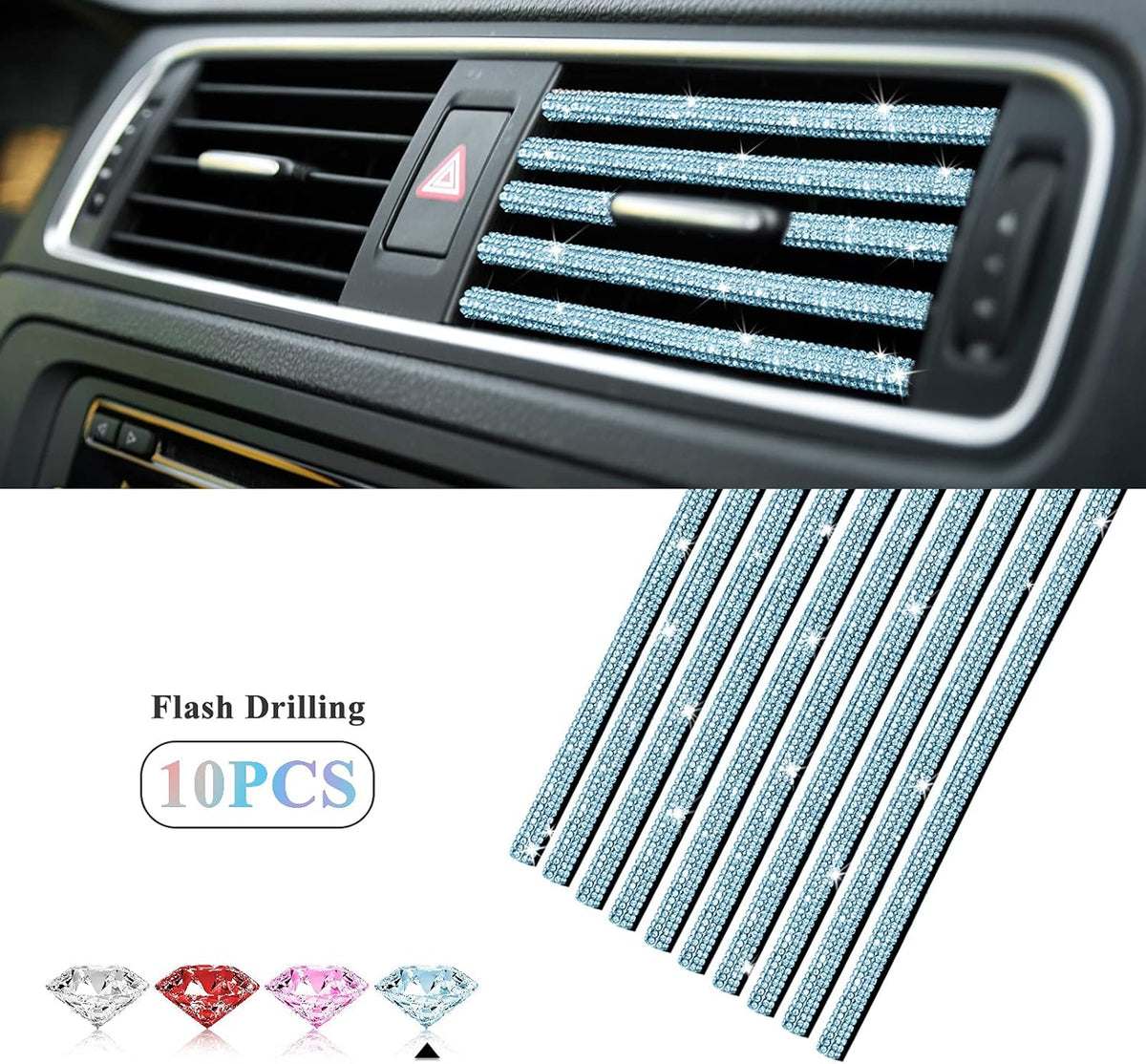 10 Pieces Bling Car Vent Outlet Trim Decoration Strip O161270