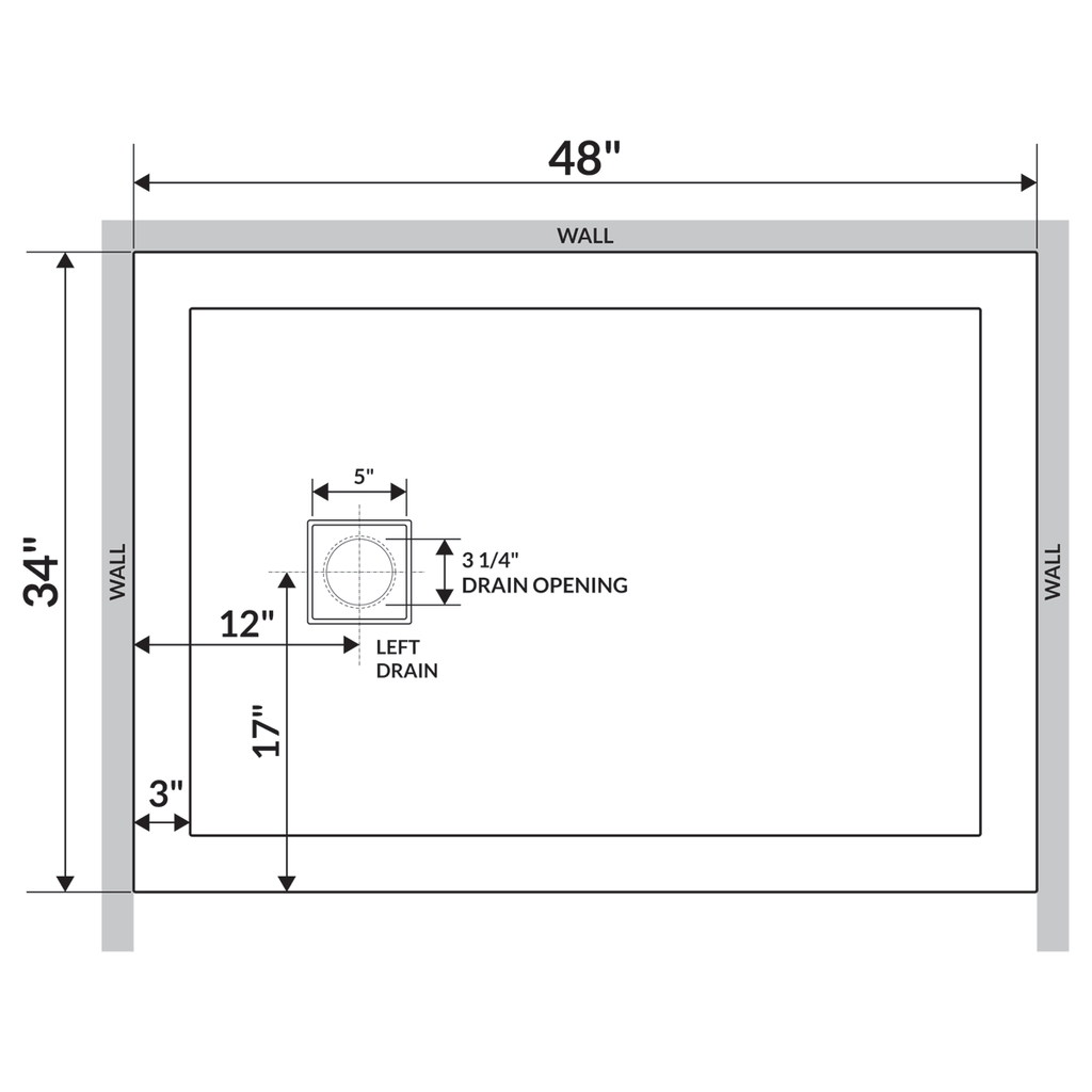 White 48 x 34 Threshold Shower Base Pan M32124