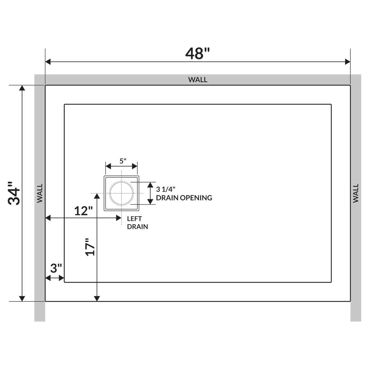 White 48 x 34 Threshold Shower Base Pan M32124