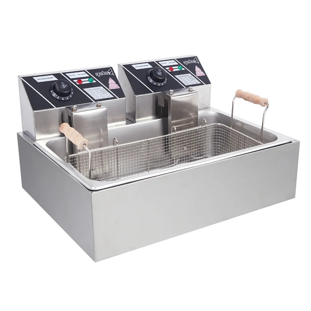 12+12L Commercial Electric Deep Fryer Stainless Steel Countertop with Basket A476