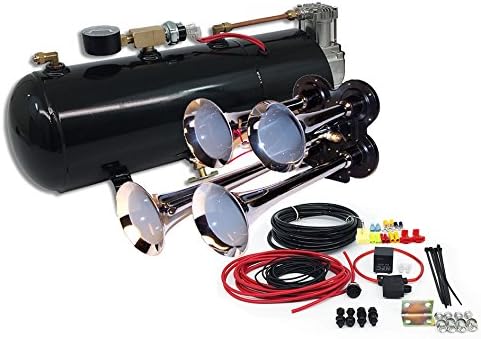 4 Trumpet Chrome Air Horn Kit with 110 PSI 12-Volt Air Compressor Tank O779008