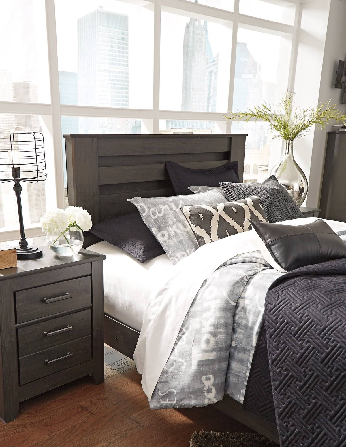 King Panel Headboard Black O411