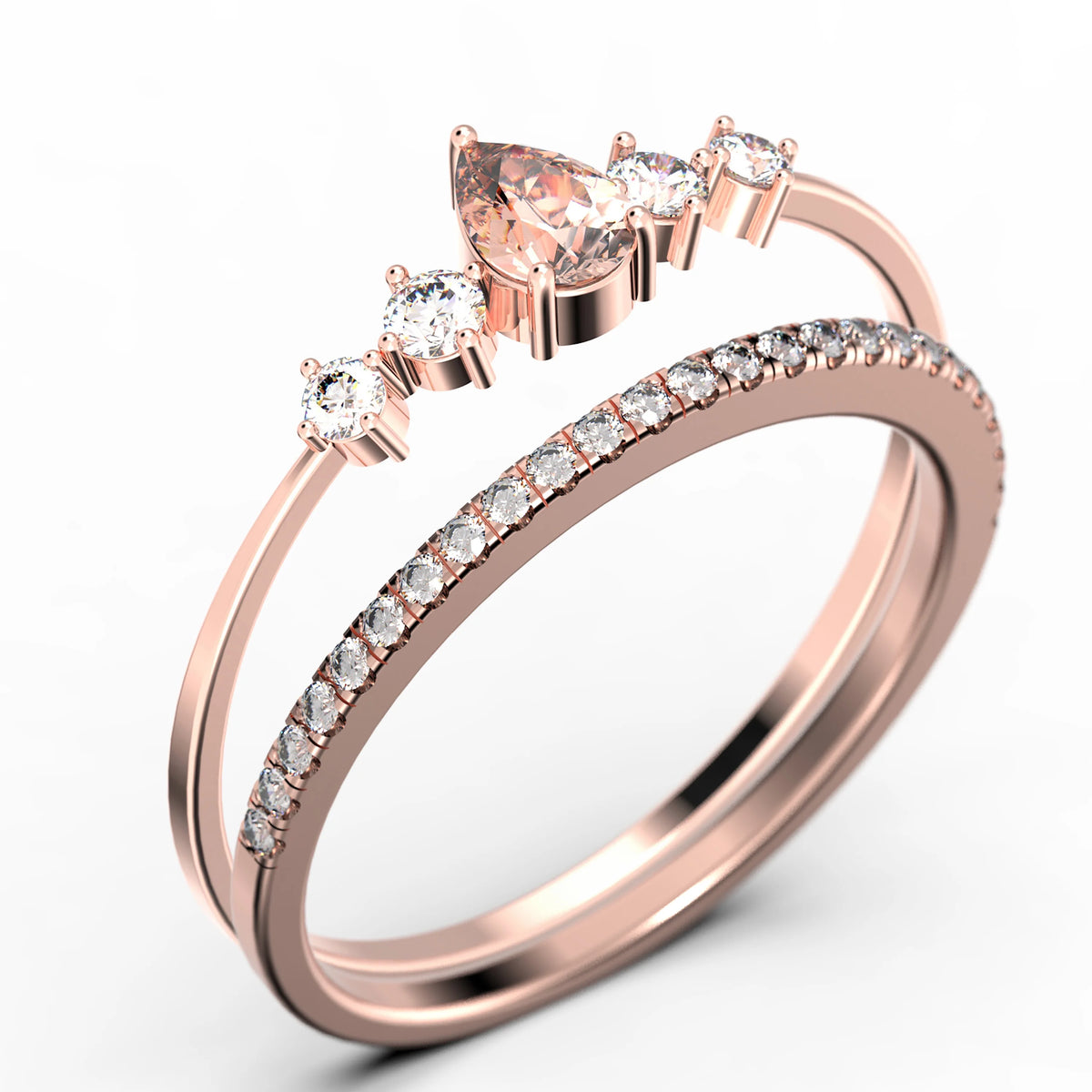 1.55 Carat Pear Cut Morganite And Diamond Moissanite Engagement Ring in 925 Sterling Silver With 18k Rose Gold Plating H929