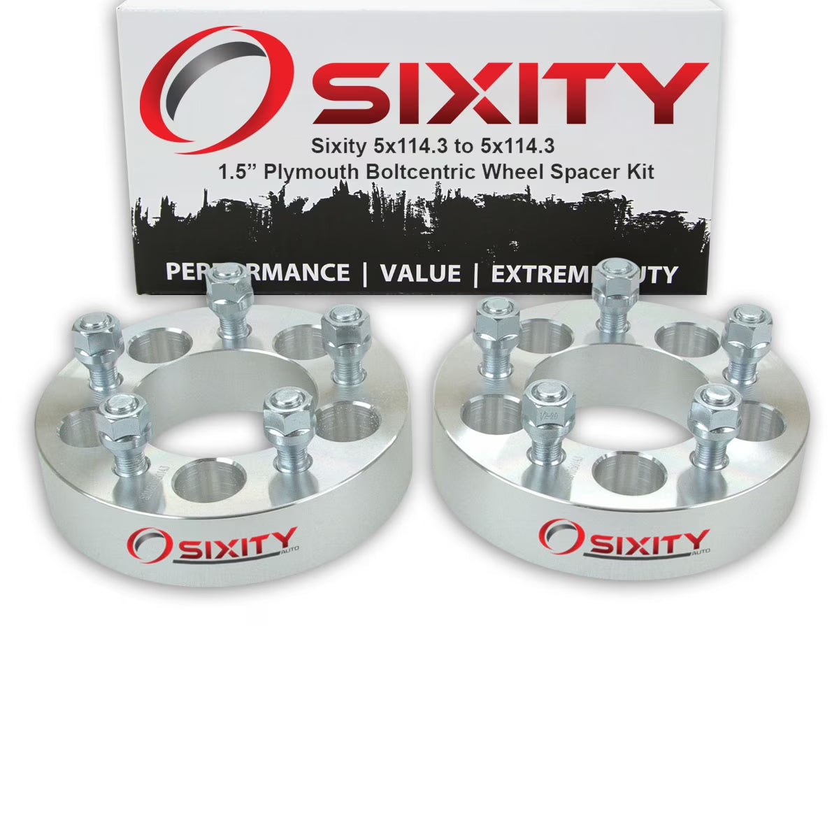2 pc 1.5" 5x114.3 Wheel Spacers with 1/2-20tpi 1.25in Studs Lugs L779