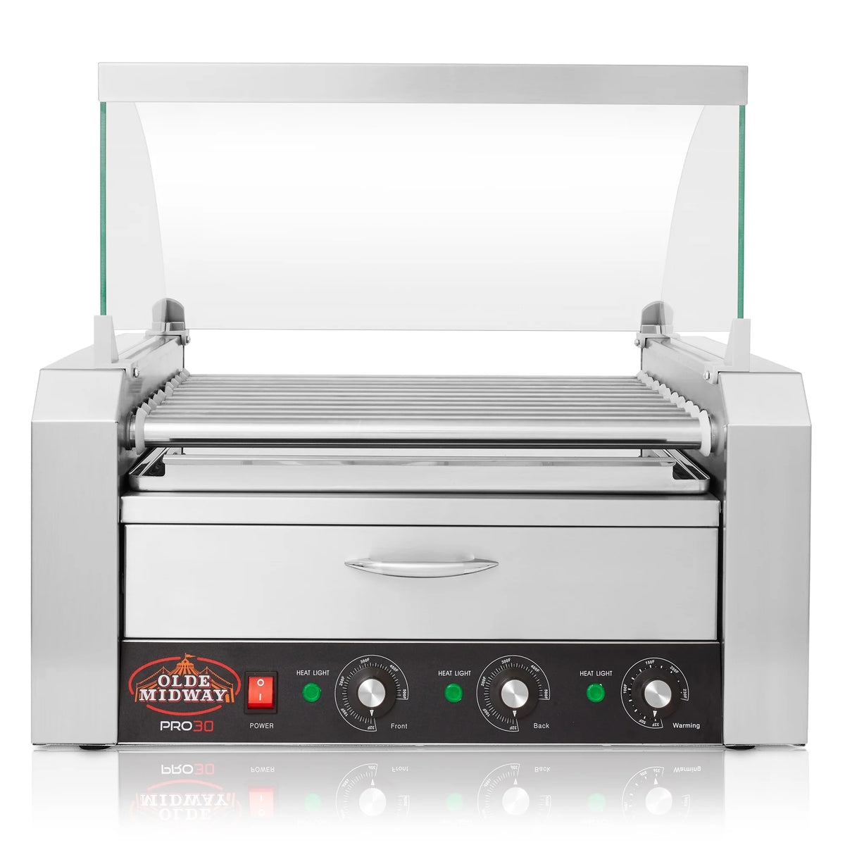 Electric Hot Dog Roller Machine with Cover, 11 Rollers, Bun Warming Drawer F7325