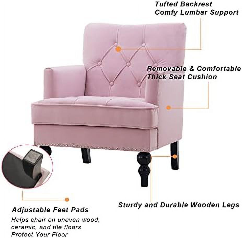 Pink Velvet Tufted Club Chair with Wooden Legs Z3694
