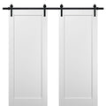Sliding Barn Door 18 x 84 with Stainless Steel Hardware White Silk with Frosted Opaque Glass H380