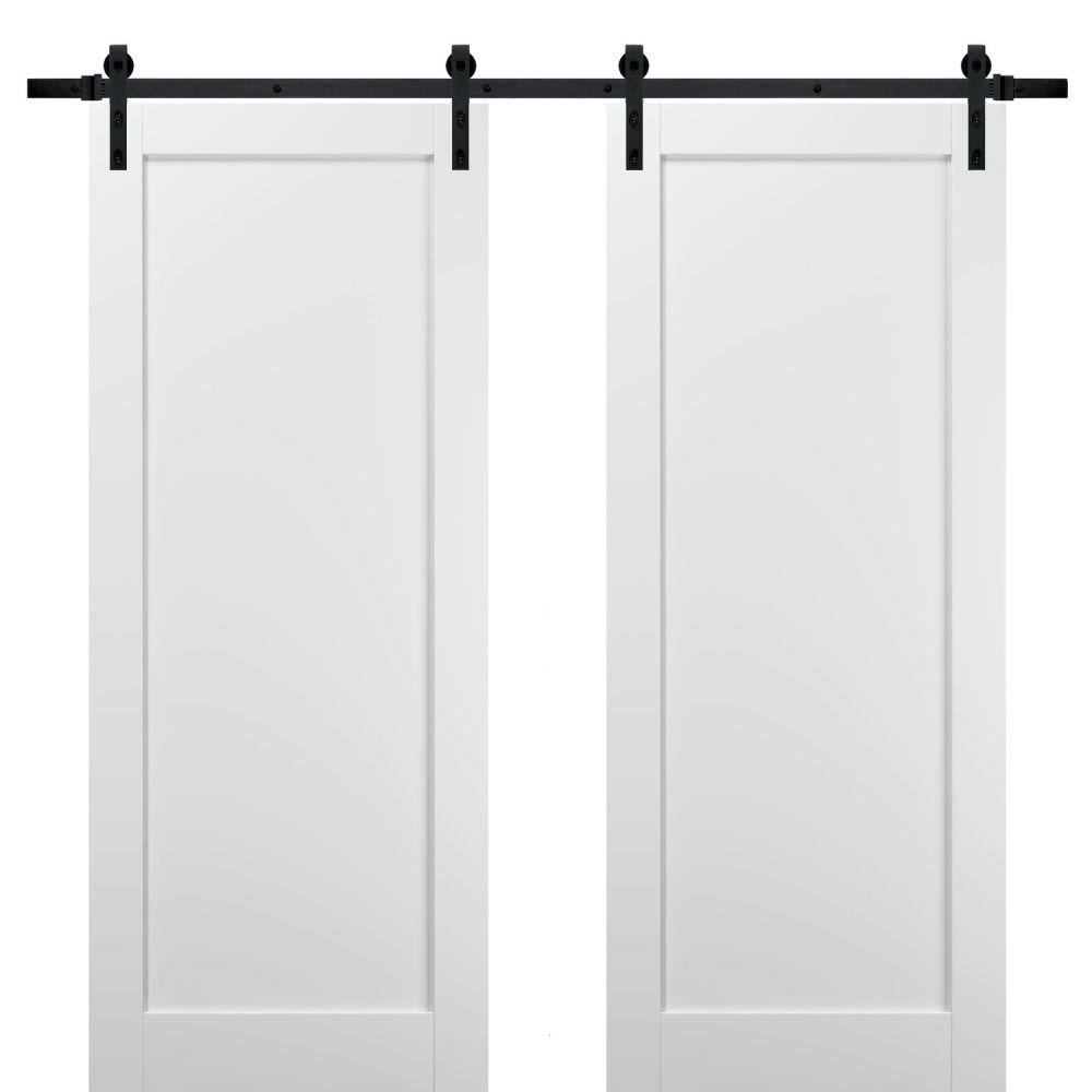 Sliding Barn Door 18 x 84 with Stainless Steel Hardware White Silk with Frosted Opaque Glass H380
