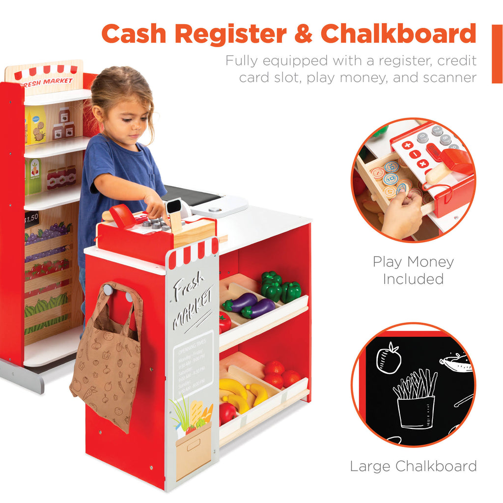 Pretend Play Grocery Store Supermarket Set with Working Conveyor, Cash Register, Play Food, Chalkboard M52965