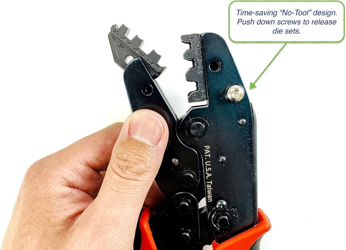 Heavy Duty Ratchet Crimping Tool Kit with Crimper Cutter Stripper and 4 Die Sets Pack of 2 W636