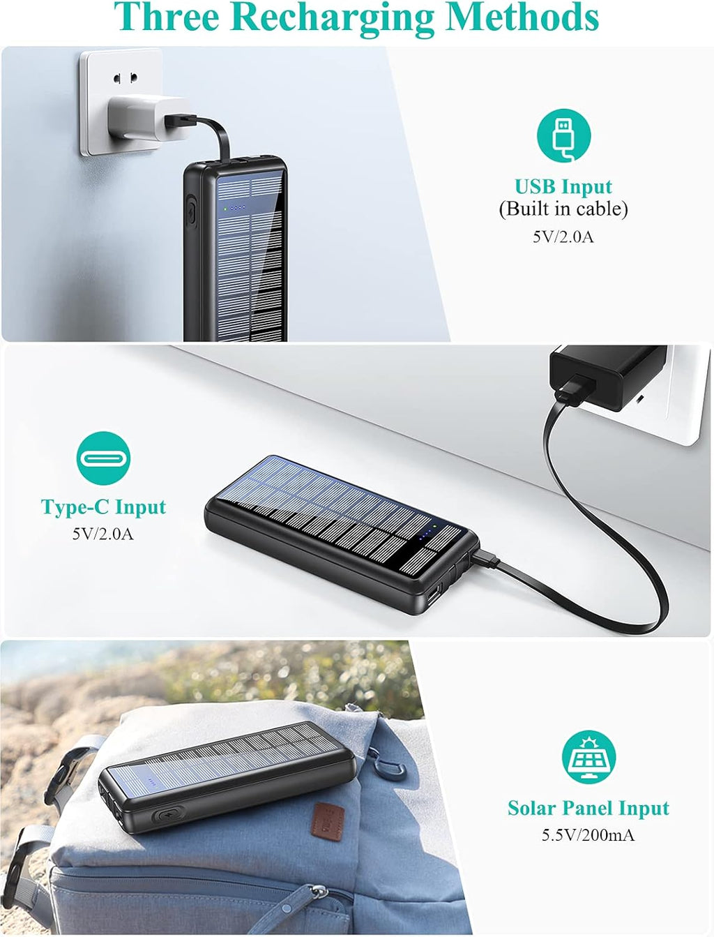 Solar Charger Power Bank 36800mAh with 2 Output Ports and 2 Cables V514002