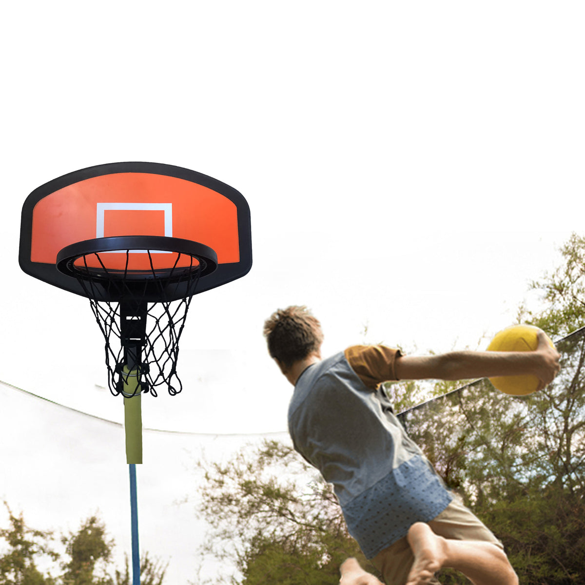 Basketball Hoop for Trampoline Backboard Toy Outdoor Sports Frame Attachment for Curved Pole T729