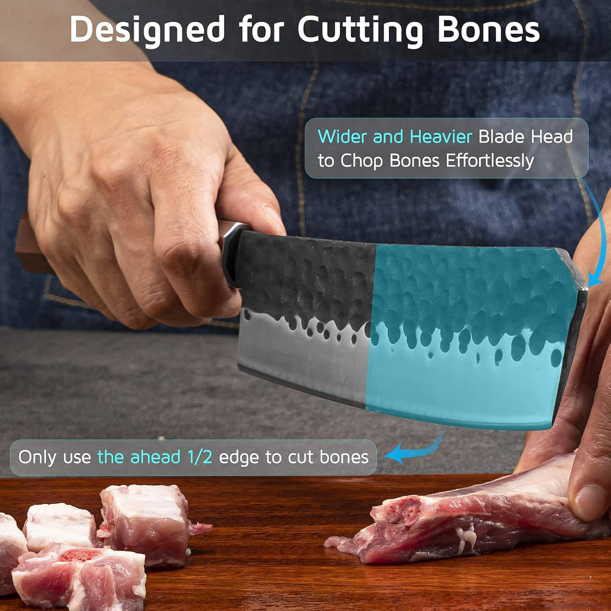 Black 7 inch High Carbon Steel Bone Chopping Knife K544